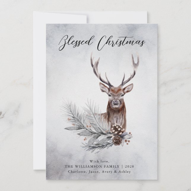 Majestic Hjort Winter Woodland-julkort Julkort (Framsida)
