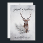 Majestic Hjort Winter Woodland-julkort Julkort<br><div class="desc">Vinterträdeskorten (Hjort Winter Woodland) - Julkortet (Rustic) har en fantastisk,  stor hjort med pinekonar och hallon. Skripttypografin lyder "Blad jul" och är personlig med din hälsning,  namn och familjemedlemmens namn. Kortet ingår i en samling.</div>