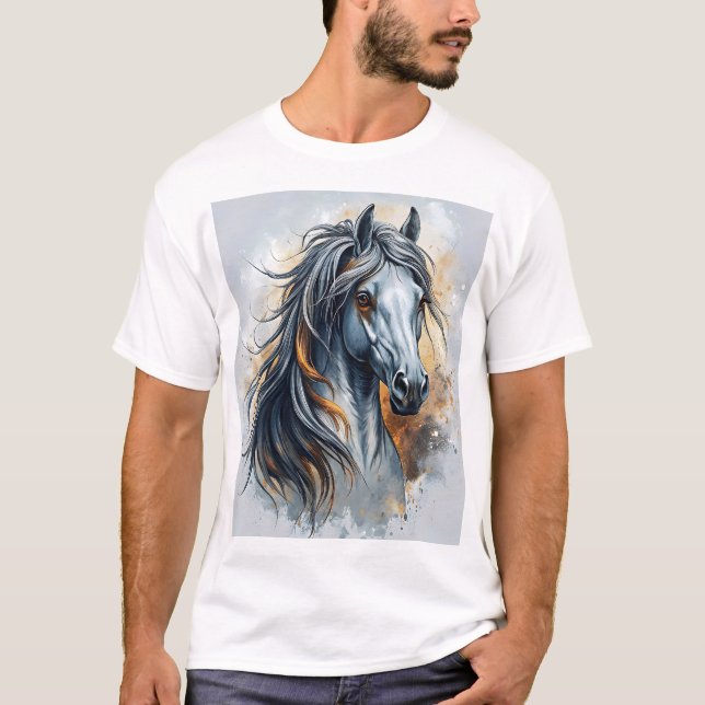 Majestic Horse Art Detailed Realistic Mane T Shirt (Framsida)