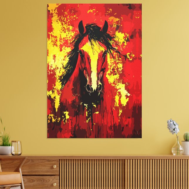 Majestic Horse - Fiery Spirit i Guld och Red Canvastryck (Insitu (Vardagsrum))