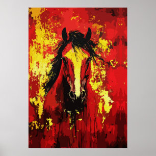 Majestic Horse - Fiery Spirit i Guld och Red Poster