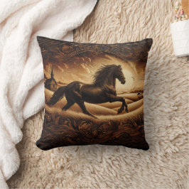 Majestic Horse Galloping through Golden Fält Kudde