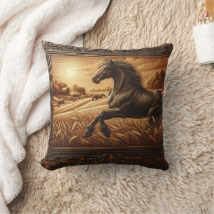 Majestic Horse Galloping through Golden Fält Kudde