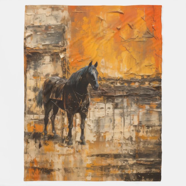 Majestic Horse in Abstrakt Sunset Fleecefilt (Framsidan)