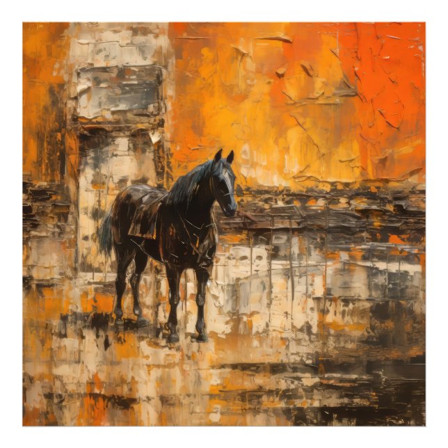 Majestic Horse in Abstrakt Sunset Fototryck (Framsidan)