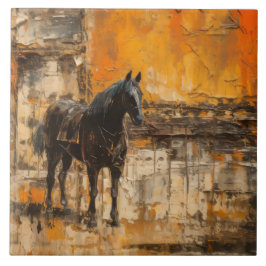 Majestic Horse in Abstrakt Sunset Kakelplatta