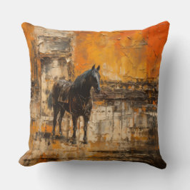 Majestic Horse in Abstrakt Sunset Kudde