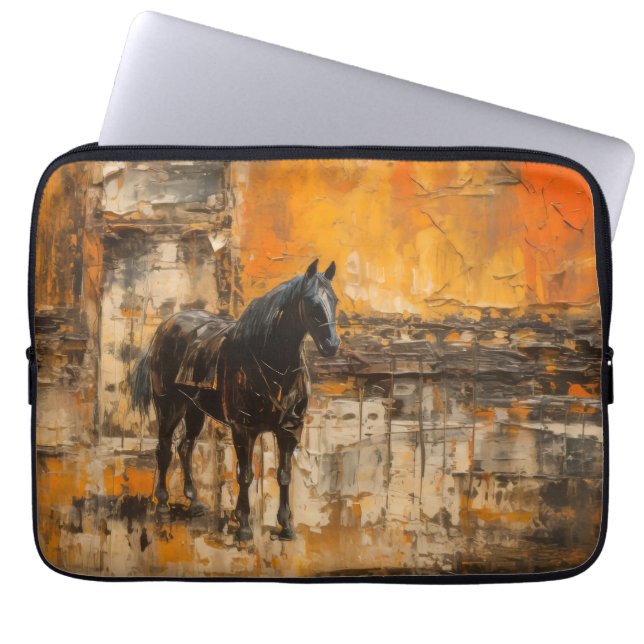 Majestic Horse in Abstrakt Sunset Laptop Fodral (Framsidan)