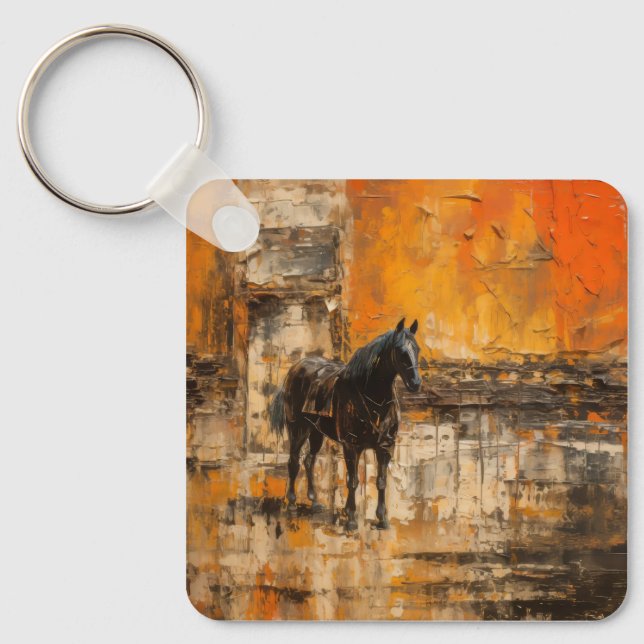 Majestic Horse in Abstrakt Sunset Nyckelring (Framsida)
