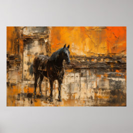 Majestic Horse in Abstrakt Sunset Poster
