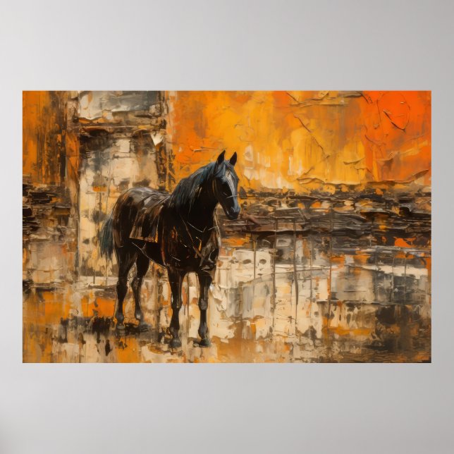 Majestic Horse in Abstrakt Sunset Poster (Framsidan)
