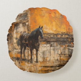 Majestic Horse in Abstrakt Sunset Rund Kudde