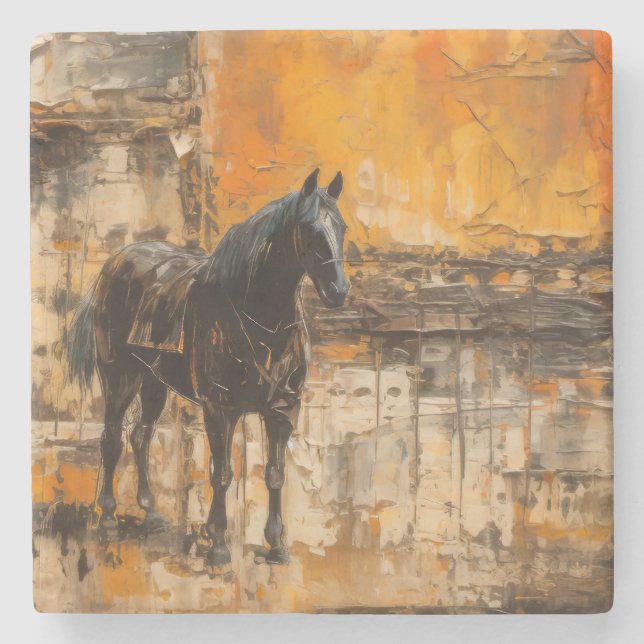 Majestic Horse in Abstrakt Sunset Stenunderlägg (Framsidan)