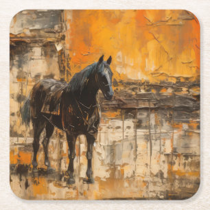 Majestic Horse in Abstrakt Sunset Underlägg Papper Kvadrat