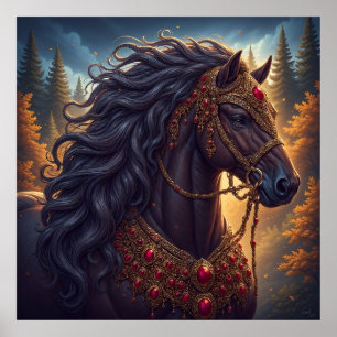 Majestic Horse med Ornate Guld Harness Poster