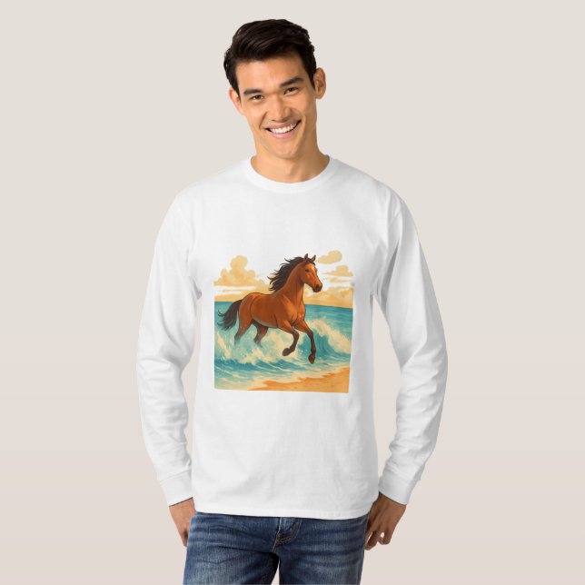 Majestic Horse Rising from the Sea Power and Free T Shirt (Hel framsida)