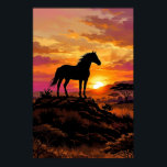 Majestic Horse Silhouette at Sunset Poster | Elega<br><div class="desc">Add refined drama to your space with this majestic horse silhouette at sunset poster, designed to combine artistic color, scenic composition, and elegant equestrian style. ​ The glowing horizon and bold silhouette create a premium wall art look that fits beautifully in upscale rustic, western, boho, and modern interiors. ​ This...</div>