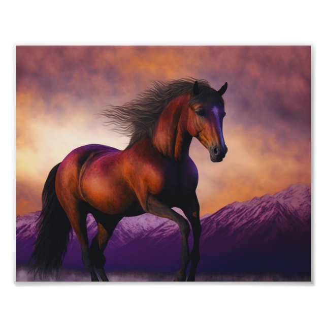 Majestic Horse Stallion Animal Mountain Sunset Fototryck (Framsidan)
