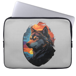 Majestic Husky against a Sunset Himlar Serenity Vi Laptop Fodral