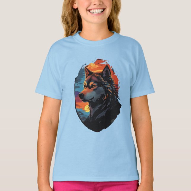 Majestic Husky against a Sunset Himlar Serenity Vi T Shirt (Framsida)