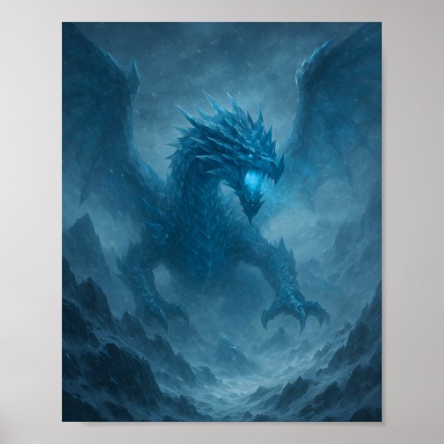 Majestic Ice Dragon in Frozen Storm Fantasy Poster (Framsidan)
