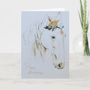 Majestic Jewel Embellving White Horse Birthday Kort