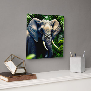 Majestic Jungle Elephant - Vild och gratis Fyrkantig Klocka
