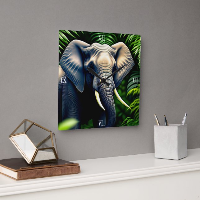 Majestic Jungle Elephant - Vild och gratis Fyrkantig Klocka (Kontor)