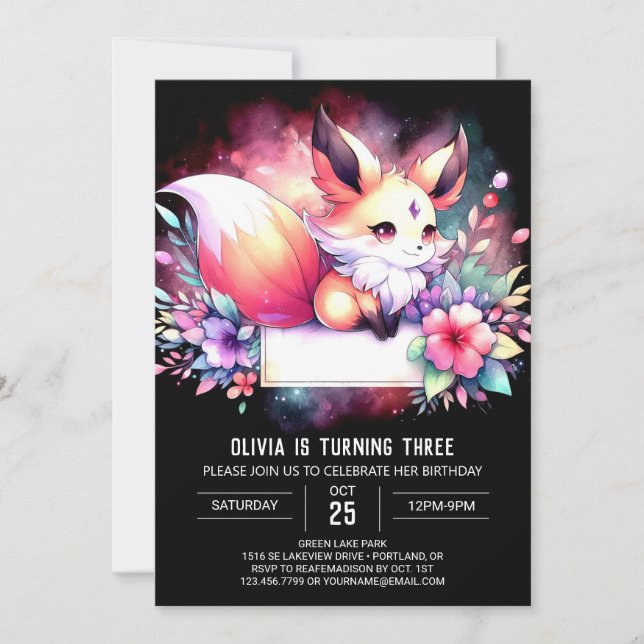 Majestic Kids Fox Birthday digital Inbjudningar (Framsida)
