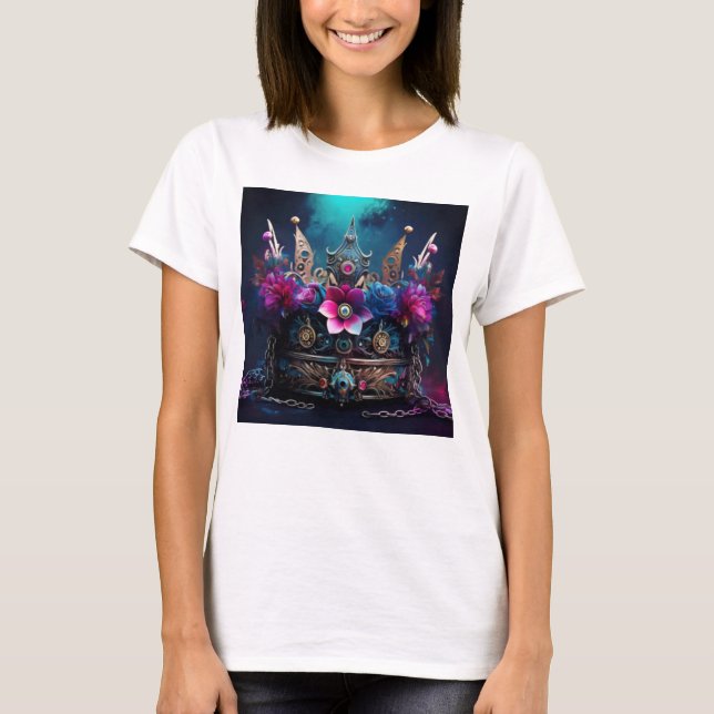 Majestic Krona med uppgifter om Blommigt och judel T Shirt (Framsida)