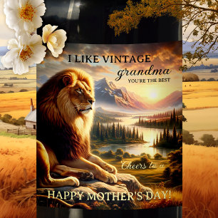 Majestic Lejon Grandma Mors dag Vinflaska Etikett