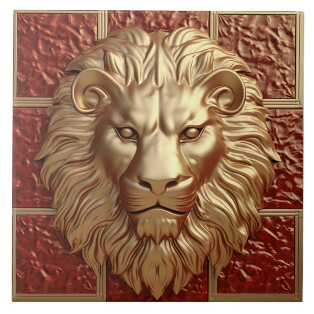 Majestic Lejon Head med Golden Gräns Ceramic Tile Kakelplatta (Framsidan)