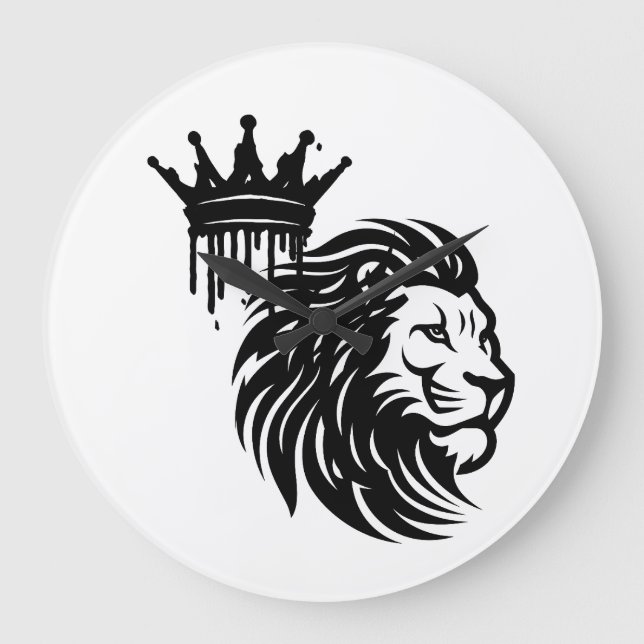 Majestic Lejon Kung Illustration - Powerful Wildli Stor Klocka (Framsida)