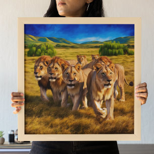 Majestic Lejon Roaming Savanna Poster