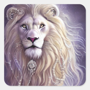 Majestic Lejon Safari Fantasy Art Fyrkantigt Klistermärke
