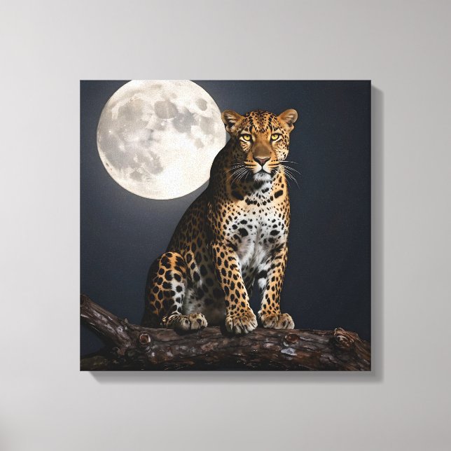 Majestic Leopard and Full Moon   Canvastryck (Framsida)