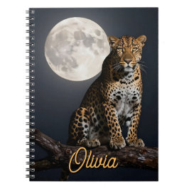 Majestic Leopard and Full Moon Personalized Anteckningsbok