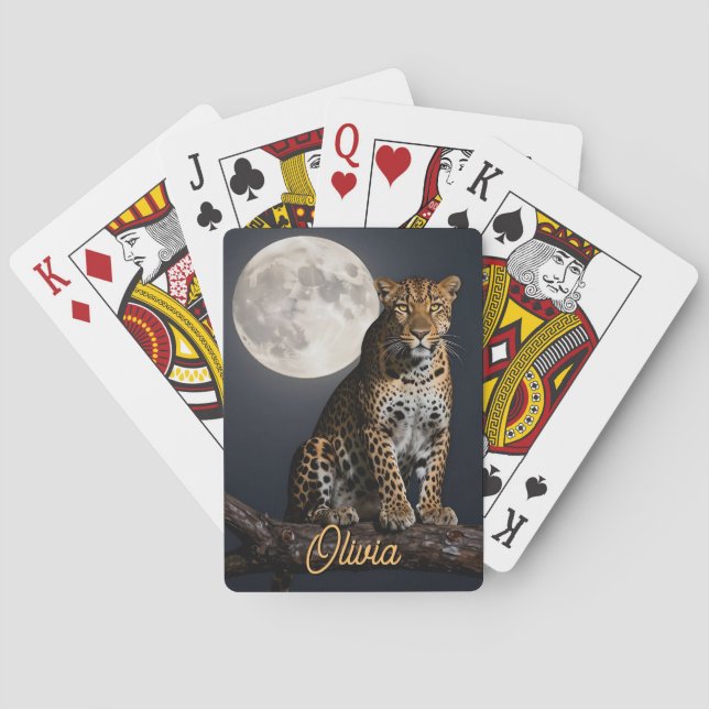 Majestic Leopard and Full Moon Personalized Casinokort (Baksidan)