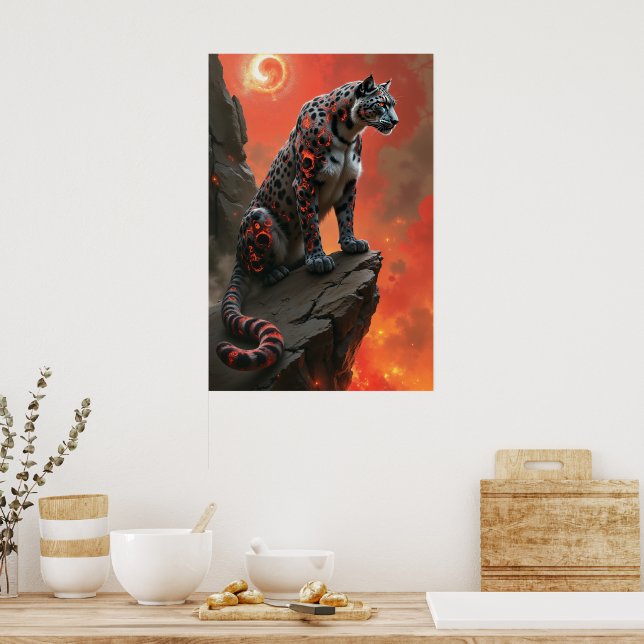 Majestic Leopard under Fiery Himmel Poster (Kök)
