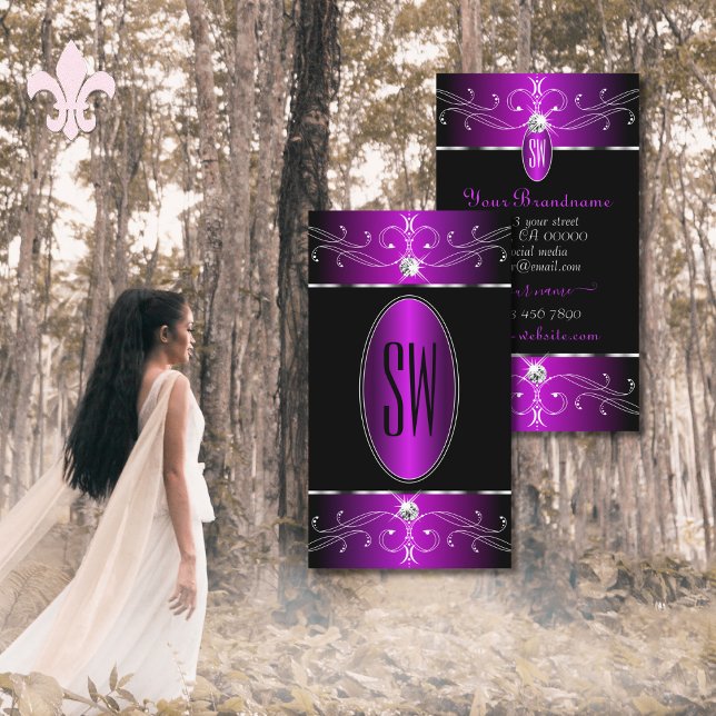 Majestic Lila Black Ornate Ornaments Initialer Visitkort (Skapare uppladdad)
