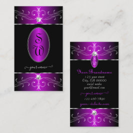 Majestic Lila Black Ornate Ornaments Monogram Visitkort