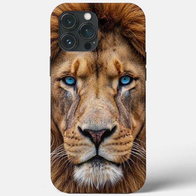 Majestic Lion Face with Blue Eyes | Wildlife Anima (Baksida)