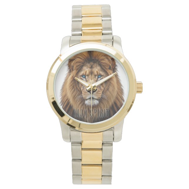 Majestic Lion Face with Blue Eyes | Wildlife Anima Armbandsur (Framsida)