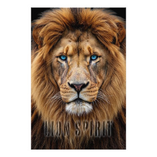 Majestic Lion Face with Blue Eyes | Wildlife Anima Fototryck