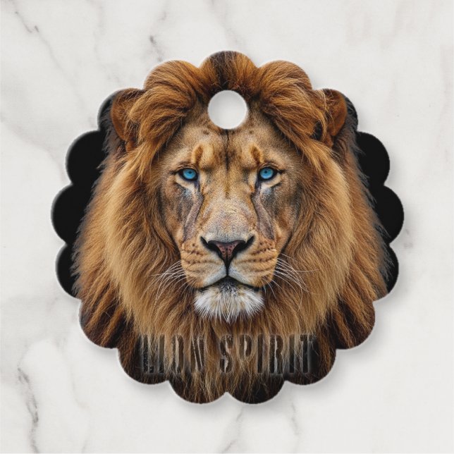 Majestic Lion Face with Blue Eyes | Wildlife Anima Gåvor Etiketter (Framsida)