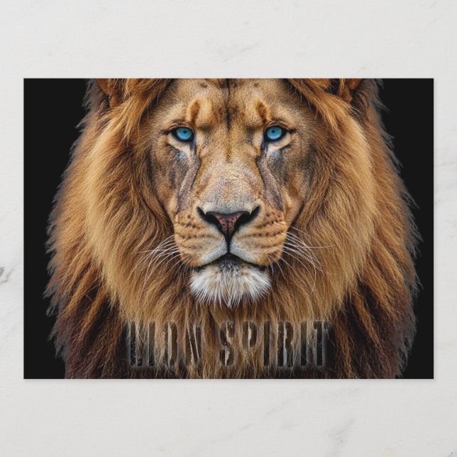 Majestic Lion Face with Blue Eyes | Wildlife Anima Rådkort (Framsida)