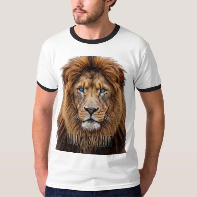 Majestic Lion Face with Blue Eyes | Wildlife Anima T Shirt (Framsida)