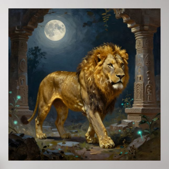Majestic Lion Strolling under the Moonlight  Poster (Framsidan)
