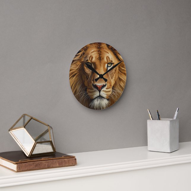 Majestic Lion Wall Clock – Powerful Wildlife Art H Rund Klocka (Kontor)