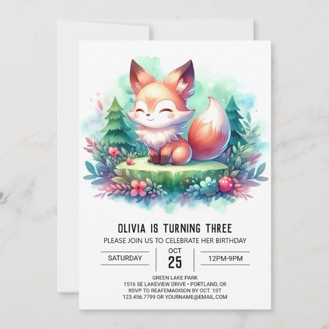 Majestic Little Fox Birthday digital Inbjudningar (Framsida)